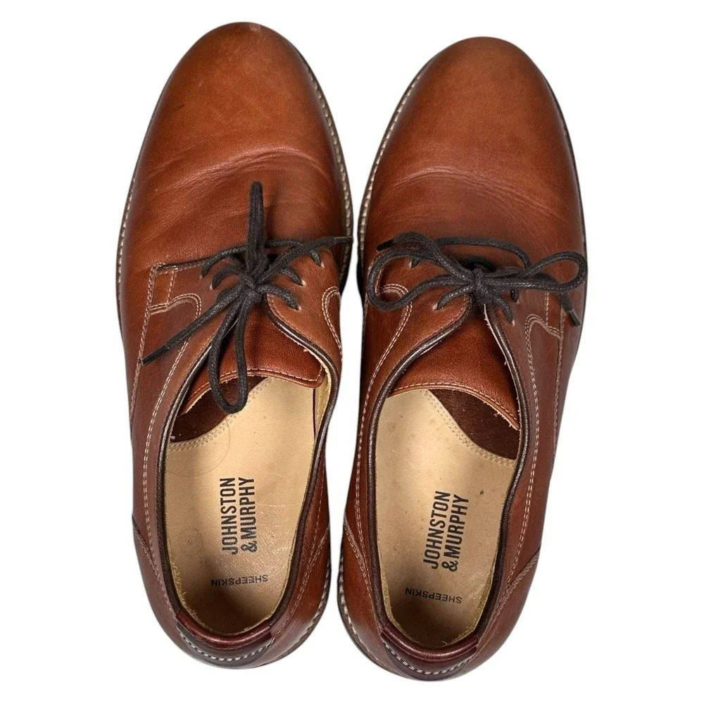Johnston & Murphy Barlow Oxford Plain Toe Dress Shoe Men Sz 8 Brown Leather